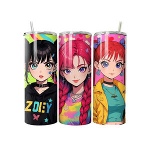 KPOP Demon Hunters GIRLS ZOEY Anime Stainless 20oz TUMBLER CUP LID & STRAW